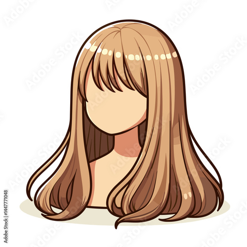 Long straight blonde hairstyle without face. Perfect for beauty salons, hairstyling tutorials, and fashion illustrations.