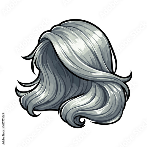 Silver gray hairstyle with wavy texture. Perfect for beauty salons, hairstyling inspiration, and fashion content for mature women.