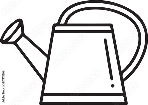 Watering can line art illustration for gardening and plant care concepts.
