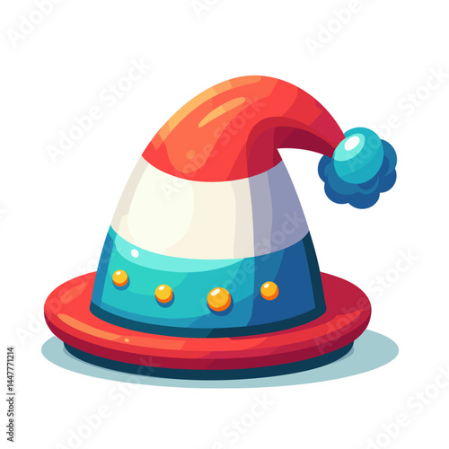 Colorful jester hat illustration with bells in carnival colors. Perfect for celebration themes, comedy content, entertainment events, or festive design projects.