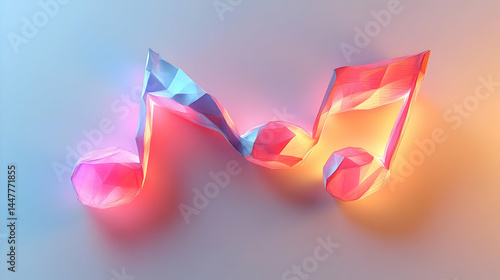 Abstract Polygonal Music Note Design with Pink and Blue Gradient Lighting Digital Art Rendering on Soft Background for Music Themed Visuals