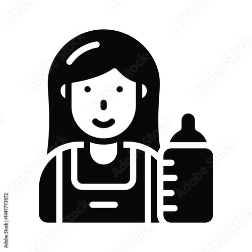 Download our premium glyph style icon of babysitter with milk bottle