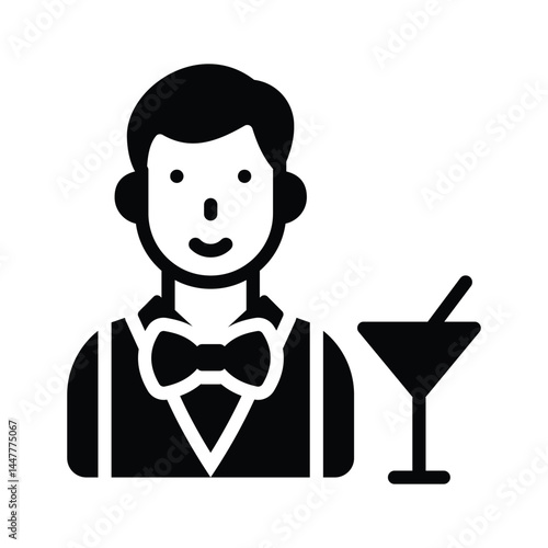 A glyph icon of bartender with cocktail glass