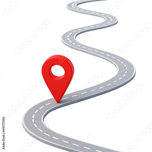 Red Map Pointer on Winding Road Illustrates a Journey PNG and transparent background