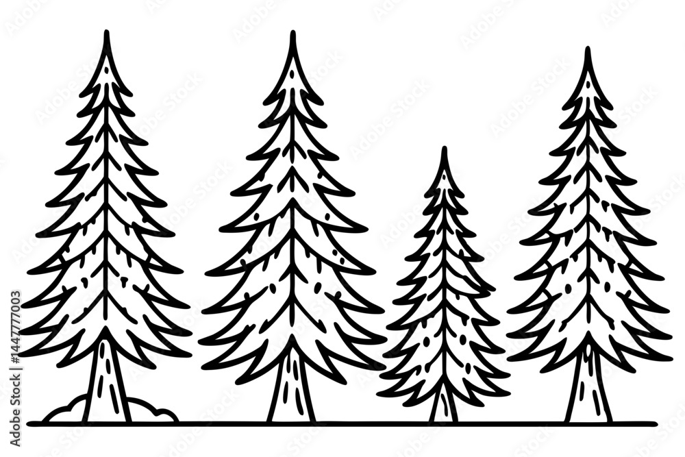 Obraz premium Evergreen Trees in Snow – Clean Line Art