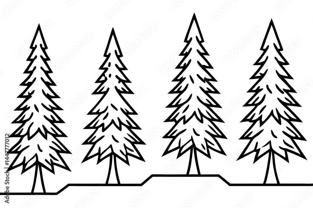 Obraz premium Evergreen Trees in Snow – Clean Line Art