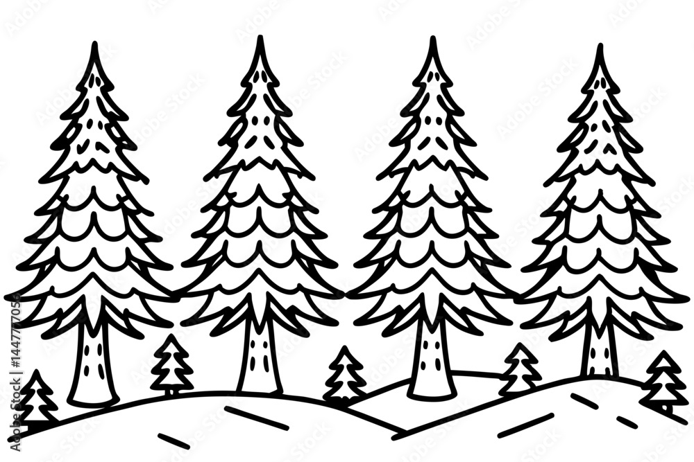 Obraz premium Evergreen Trees in Snow – Clean Line Art