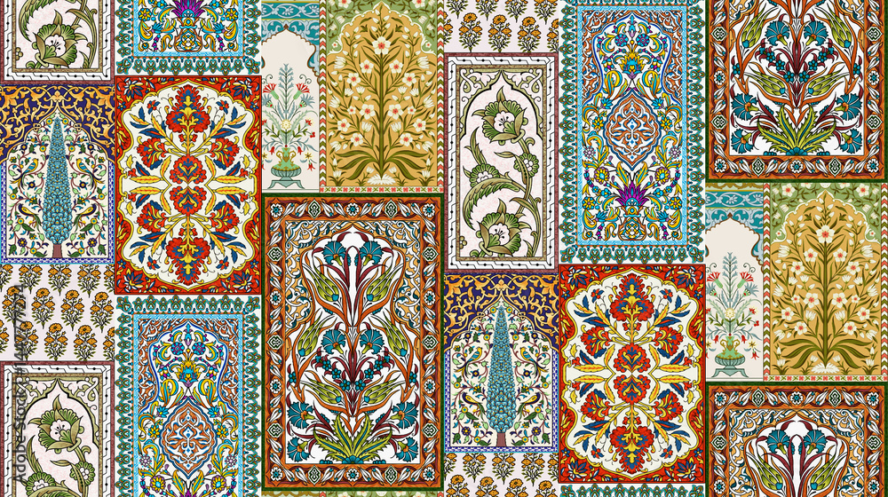 Fototapeta Beautiful traditional paisley style mughal art designs pattern.