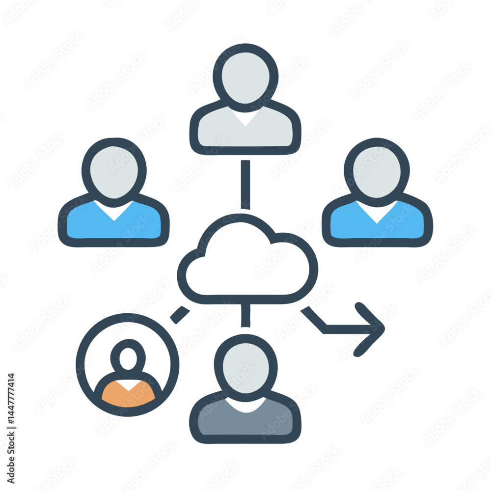 Cloud Network Sharing Between Multiple User Profiles Icon Representing Collaborative Access and Data Distribution Cloud Network Sharing Between Multiple User Profiles Icon Representing Collaborative Access and Data Distribution