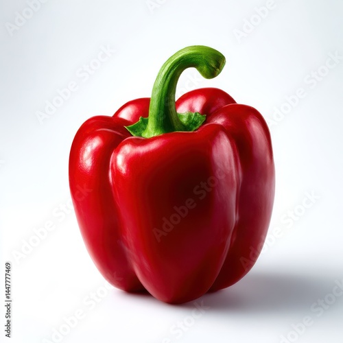 A red bell pepper close up photograph on white background
