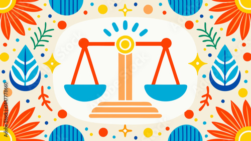 Zodiac Sign Libra Illustration with Colorful Floral Background  