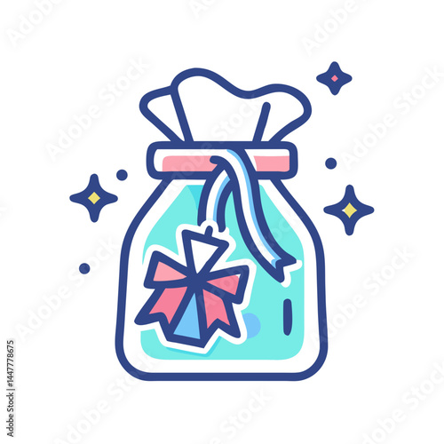 Gift Bag with Ribbon Representing Party Favor and Celebration Giveaway Icon