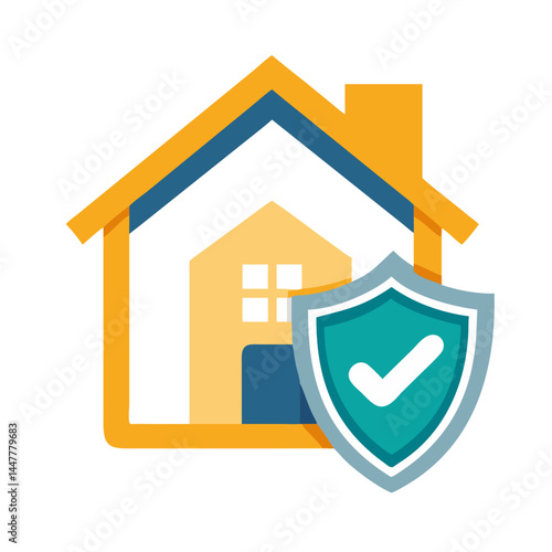 Home Property with Insurance Shield Representing Real Estate Protection and Coverage