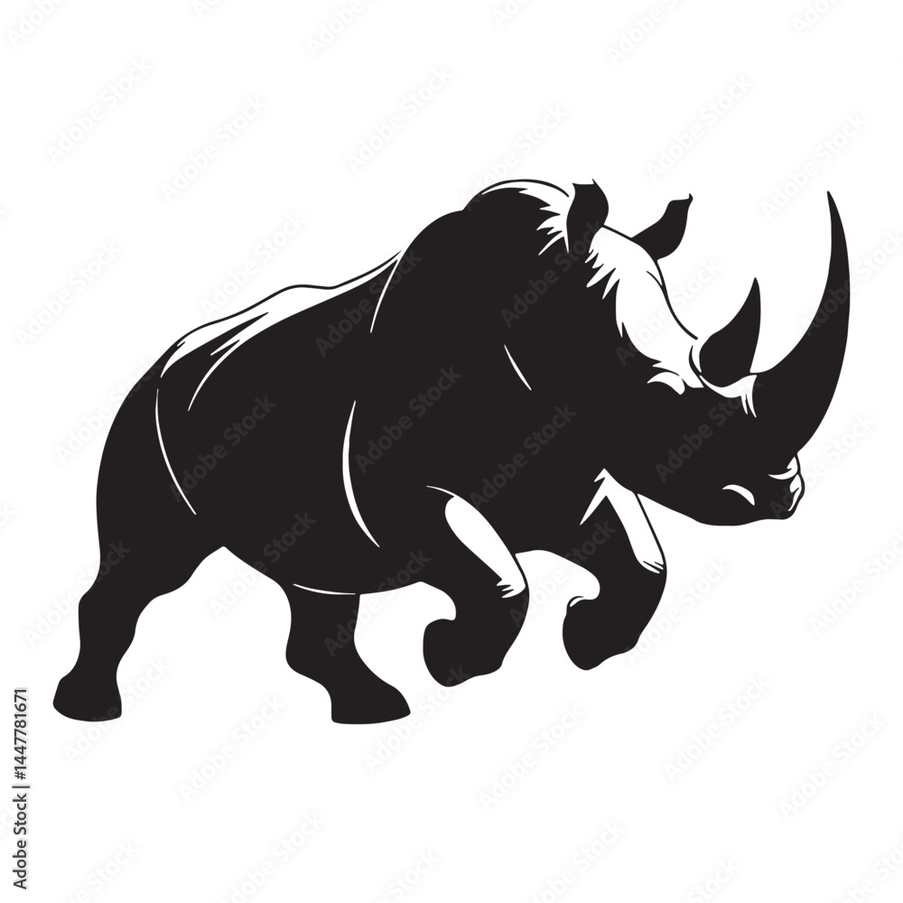 Fototapeta premium Refined charging rhinoceros silhouette vector created for modern brand visuals – charging rhinoceros silhouette – rhinoceros vector – rhinoceros illustration – silhouette of rhinoceros