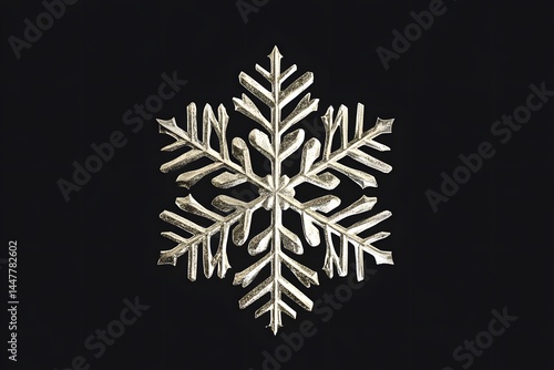 snowflake design with silver metallic geometric pattern in elegant abstract symmetry on a dark background for winter decor