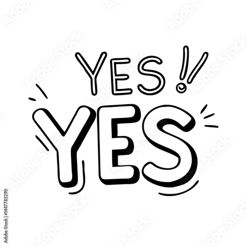 "Yes" Text with Emphasis Lines Icon Representing Excitement and Affirmation