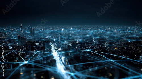 Wallpaper Mural Aerial View of a Cityscape with Digital Network Connections Torontodigital.ca