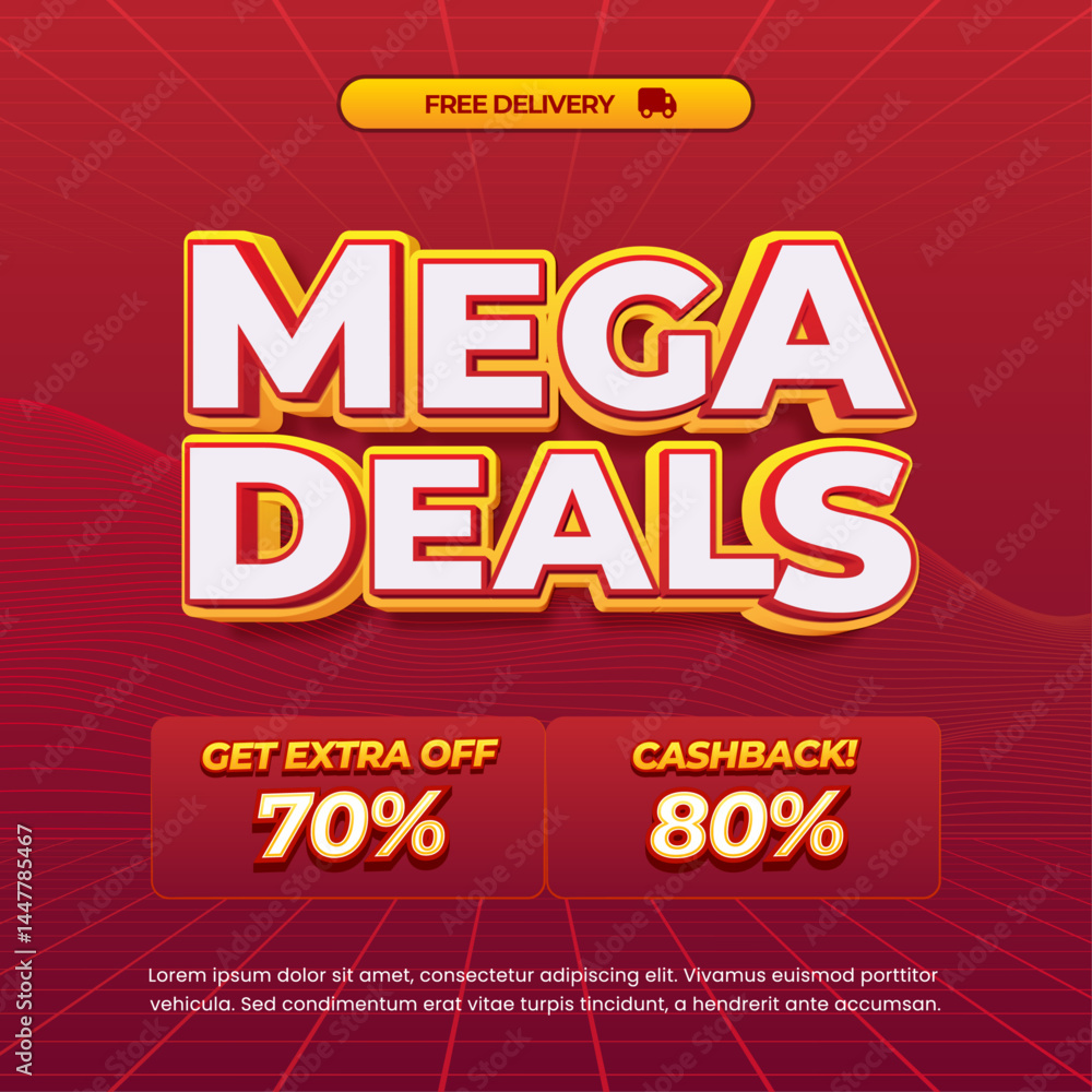 Fototapeta premium Mega Sale discount deals Editable text with Soft dark Red gradient wavy line style Promotion Marketing banner template