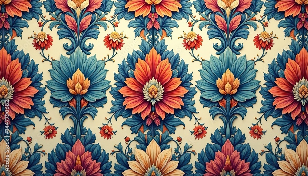 Obraz premium Intricate floral damask pattern in muted tones , fabric, subtle, design