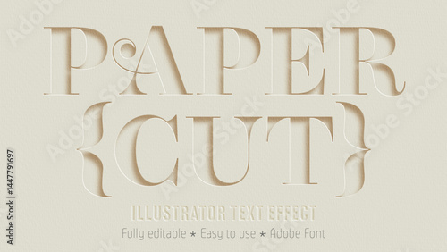 Editable paper cut text effect for illustrator creative design minimalist style visual appeal