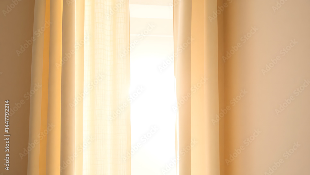 Fototapeta premium Softly Glowing Linen Curtains Sunlight Through Sheer Drapes