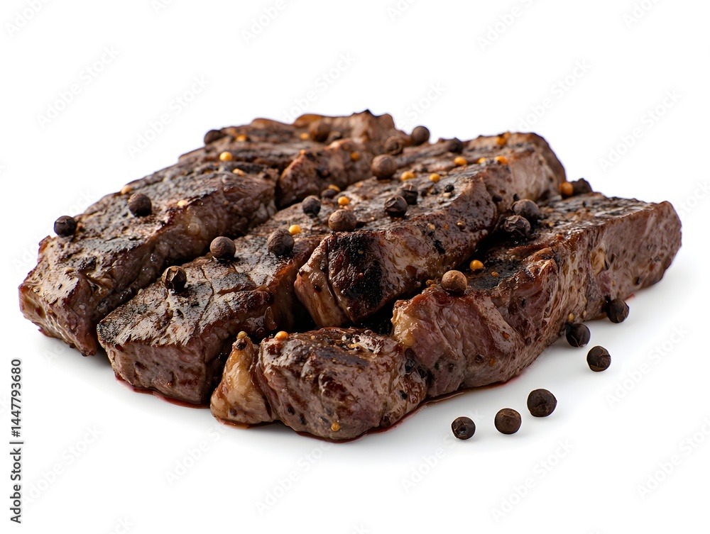 Juicy grilled beef steaks seasoned with black peppercorns are perfectly cooked and ready to eat. Juicy grilled beef steaks seasoned with black peppercorns are perfectly cooked and ready to eat.