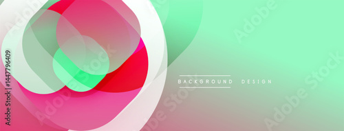Abstract shapes overlap, creating vibrant color gradients. Soft pinks, greens, whites blend seamlessly. Modern design element.