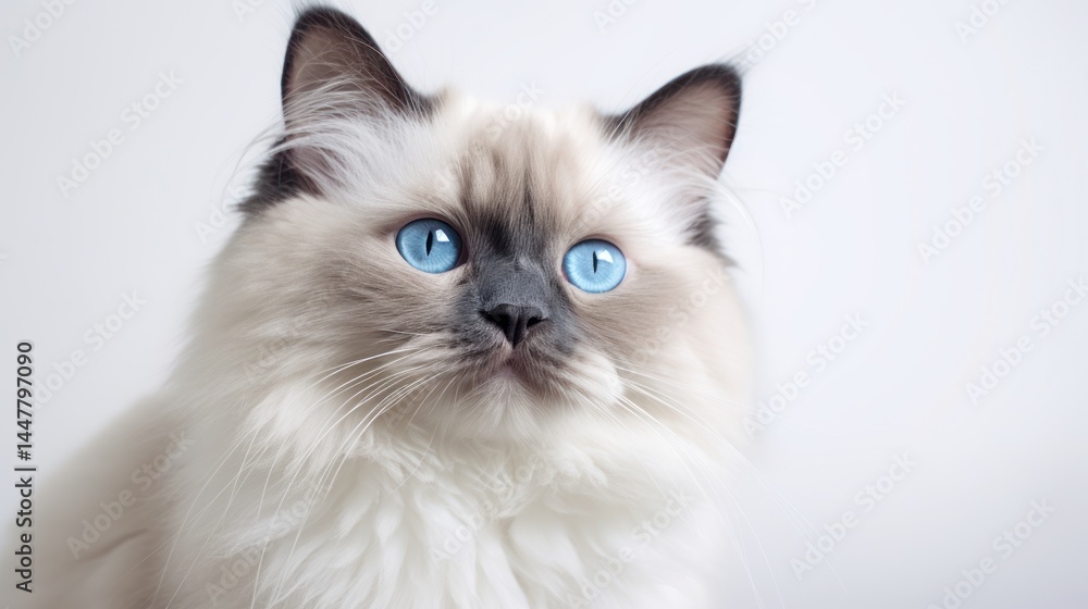 close-up a Ragdoll cat on a white background