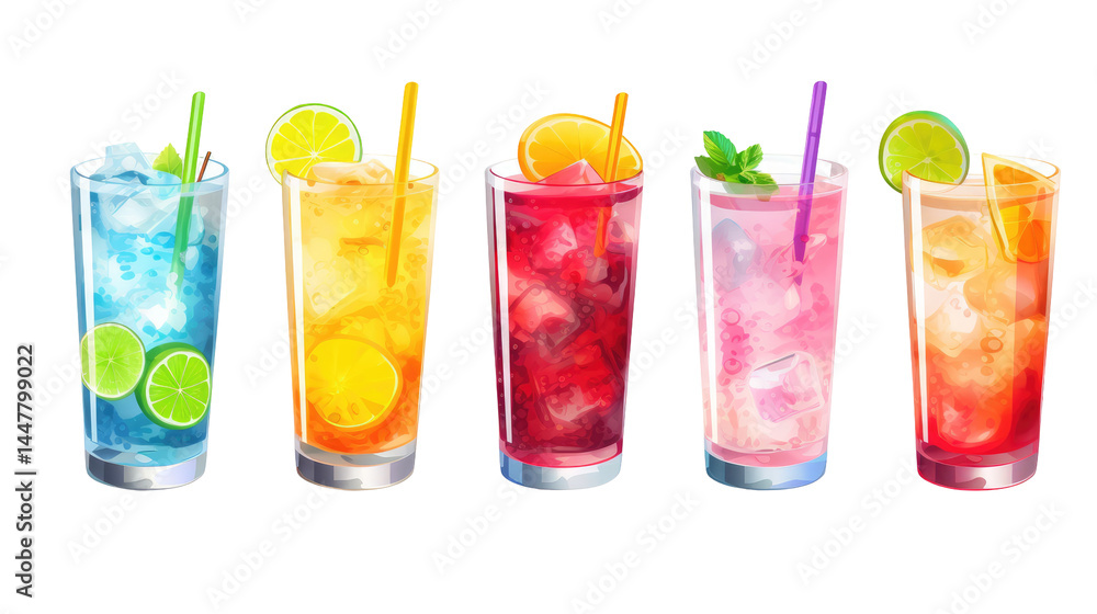 Set Bundle of Popular Vibrant Colorful Refreshing Cocktails on White Background
Set Bundle of Popular Vibrant Colorful Refreshing Cocktails on White Background