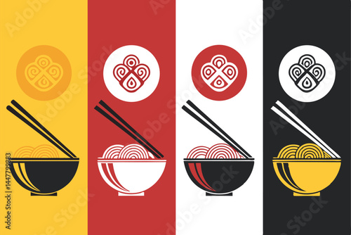 Design a vibrant landing page background vector featuring a ramen bowl with chopsticks, emphasizing deliciousness and a ramen bar atmosphere.