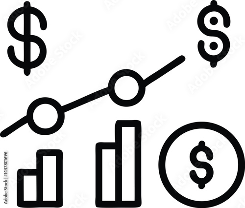 Operation management and business administration editable stroke outline icons  isolated on white background flat vector illustration