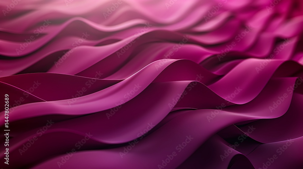 Obraz premium Abstract background composed of flowing, layered wavy shapes in deep shades of pink, magenta, and purple, creating a soft, velvety fabric texture. 