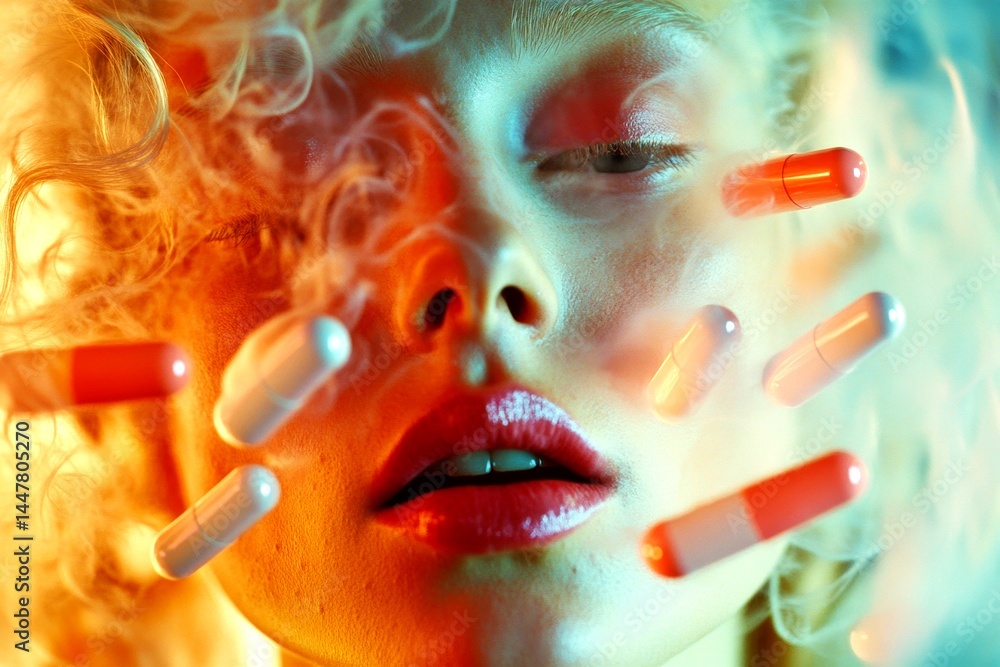 Hallucination - due to medication side effects: abstract image of health condition. Confusion and health. Abstract mind. Metaphorical medication side effects emotions of a mental illusion.