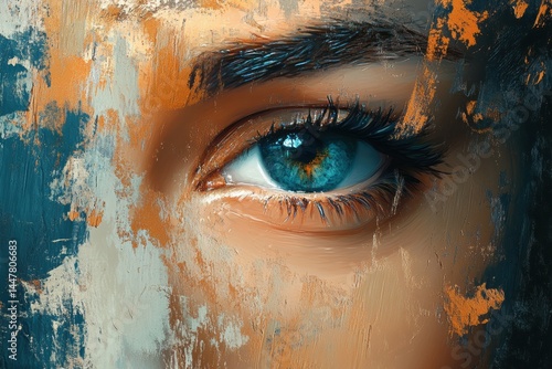 Close-up of a digitally painted eye with brushstroke textures and vibrant turquoise iris.