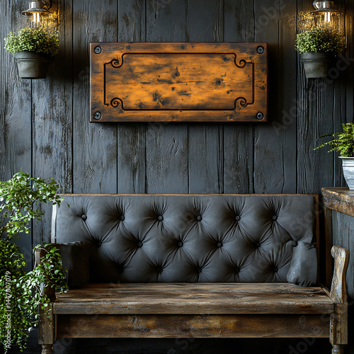 A customizable logo mockup on a wooden sign, placed on a rustic wall