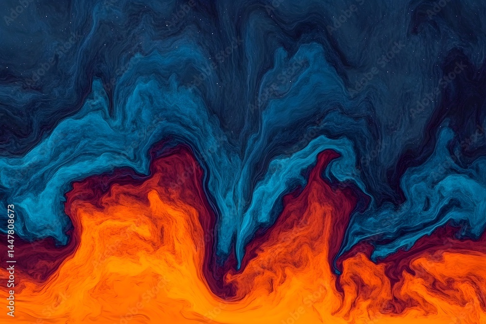 Fototapeta premium Abstract Swirling Orange Blue Texture Background Digital Painting Modern Art Design