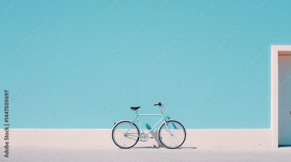 Fototapeta premium sleek bicycle parked beside simple contemporary building facade scene embodies urban mobility