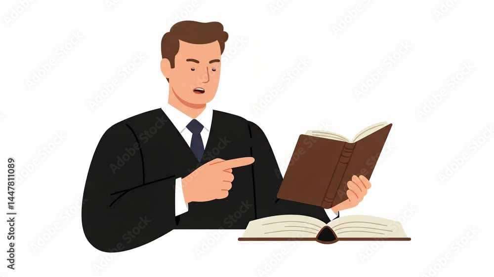 Serious judge examining legal document vector illustration for educational or business projects Serious judge examining legal document vector illustration for educational or business projects