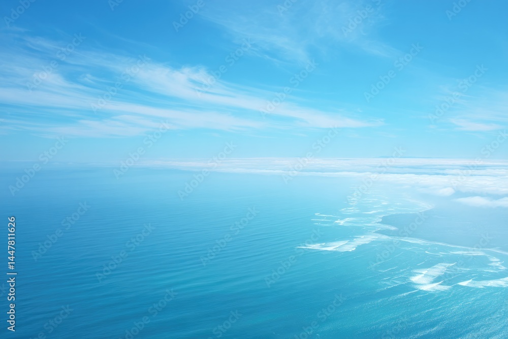 Obraz premium aerial view of vast serene ocean with gentle waves showcasing endless blue horizon and sky above