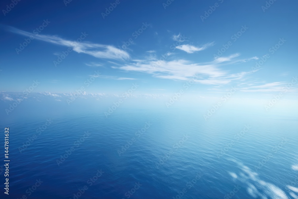 Fototapeta premium aerial view of vast serene ocean with gentle waves showcasing endless blue horizon and sky above