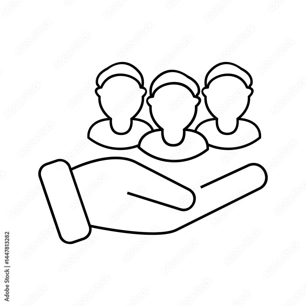 Customers retention icon, vector illustration. Customers care service. Filled vector icon. Customers with hand icon Customers retention icon, vector illustration. Customers care service. Filled vector icon. Customers with hand icon
