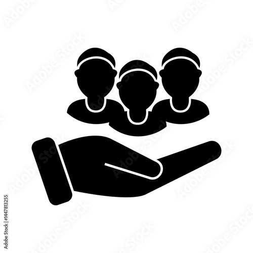 Customers retention icon, vector illustration. Customers care service. Filled vector icon. Customers with hand icon