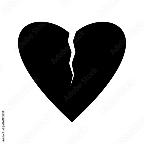 Broken Heart Vector Illustration Icon or Logo, Broken Heart Concept, Breakup or Divorce, Heartbreak Regret, Separated Couple, Tragic Love. Broken Red Heart Emoji.