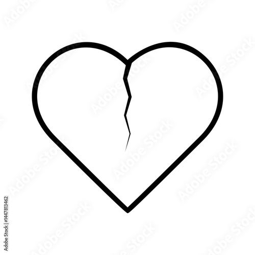 Broken Heart Vector Illustration Icon or Logo, Broken Heart Concept, Breakup or Divorce, Heartbreak Regret, Separated Couple, Tragic Love. Broken Red Heart Emoji.