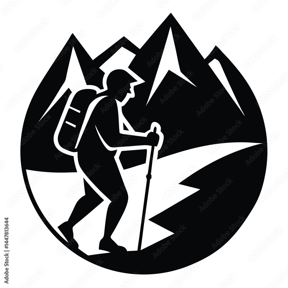 Fototapeta premium Hiker Silhouette Mountain Peak Climbing Adventure Icon