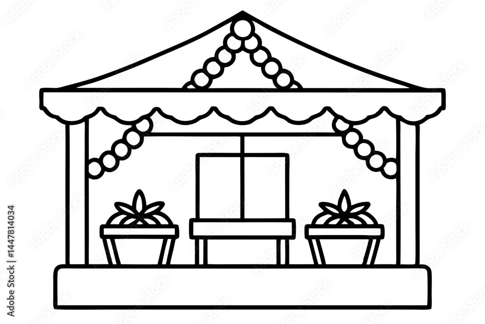 Obraz premium Holiday Market Stall Outline Drawing