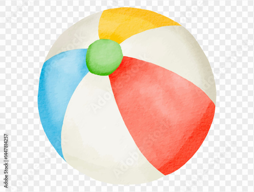 Colorful beach ball illustration perfect for summer, vacation, and beach party designs in a playful watercolor style.vector