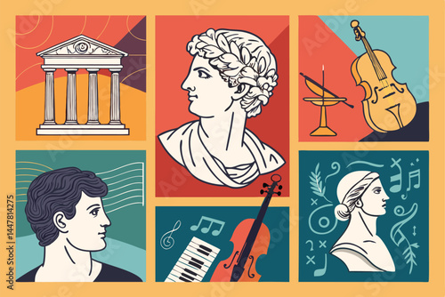 Design a vector poster for an art expo showcasing a blend of classical and modern art styles.  Incorporate elegant typography and vibrant color palettes.