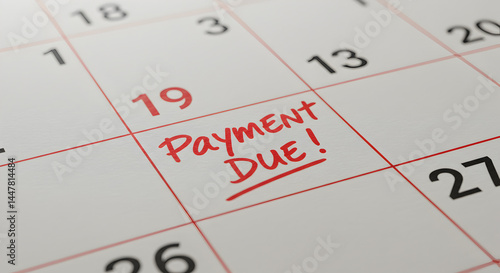 Close Up of a Calendar with Red Payment Due Reminder on White Background
