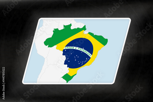 Brazil Highlighted in Flag Colors on Geographic Map.